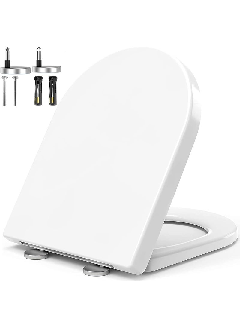 مقعد مرحاض ناعم مغلق, مقاعد مرحاض مع الإفراج السريع, إثبات أعلى بسيط, مقاعد مرحاض مضادة للبكتيريا قوية مع المفاصل المقاومة للصدأ القابلة للتعديل, D / U شكل مرحاض أبيض غطاء مقعد لوو - Image 1